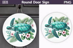Sea Turtle Floral Sign | Tropical Beach Round Decor Product Image 1