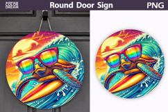 Surfing Sea Turtle Door Sign | Tropical Beach Decor Product Image 1