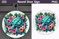 Tropical Sea Turtle Door Sign | Floral Beach Decor Product Image 1
