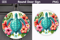 Sea Turtle Hibiscus Door Sign | Tropical Beach Decor Product Image 1