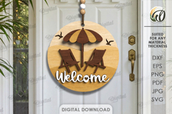 3D Summer Round Sign Laser Cut. Welcome SVG. Beach Product Image 1