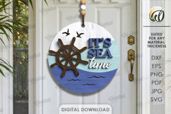 3D Summer Round Sign Laser Cut. It's sea time SVG Product Image 1