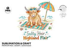 salty hair cow png, highland cow png, coastal cow design, summer cow png, cow sublimation png, beach cow design, cow lover gift, summer coastal png, highland flair png, vacation shirt png