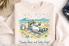 sandy paws png, salty days design, summer raccoon png, coastal raccoon png, raccoon sublimation, beach animal design, raccoon lover gift, summer coastal png, cute beach png, vacation shirt design