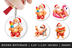 Summer Santa round keychain pintable sublimation design png Product Image 1