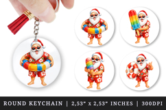 Summer Santa round keychain pintable sublimation design png Product Image 1
