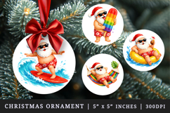 Summer Santa round ornaments sublimation design Product Image 1
