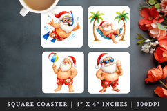 Summer Santa square coaster sublimation, coasters design Product Image 1