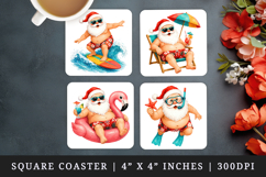 Summer Santa square coaster sublimation, coasters design Product Image 1