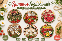 Summer Door Hanger SVG | Laser Cut Round Porch Sign Bundle Product Image 1