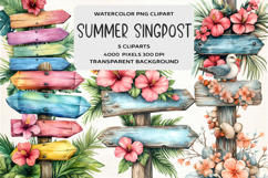 Watercolor Summer Singpost Clipart Product Image 1