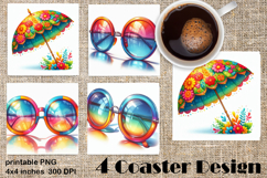 Summer watercolor funny - sea square coaster Product Image 1