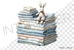 Cute bunny plush toy blue summer fabric stack PNG linen art Product Image 1