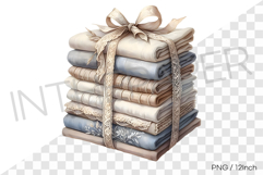 Beige silk ribbon tied vintage summer fabric stack PNG linen Product Image 1