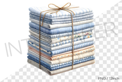 Natural twine tied blue check summer fabric stack PNG cloth Product Image 1