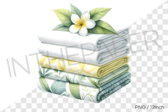 Tropical plumeria flower pastel fabric stack PNG linen art Product Image 1