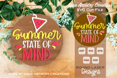 Summer State of Mind Round Sign Laser Cut SVG Template Product Image 1