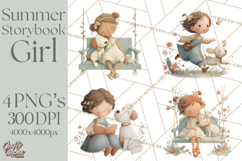 Little Girl Summer Clipart, Vintage Storybook Girl PNG Product Image 1