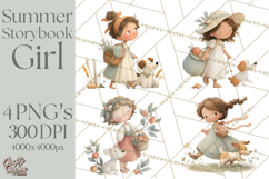 Little Girl Summer Clipart, Vintage Storybook Girl PNG Product Image 1