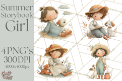Little Girl Summer Clipart, Vintage Storybook Girl PNG Product Image 1