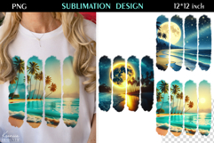 Watercolor Summer Beach T Shirt Sublimation|Moon Night Product Image 1