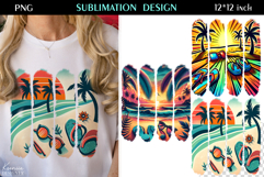 Vintage Sunset Beach T Shirt Sublimation | Palm |Sunglasses Product Image 1