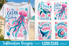 Boho sea creatures sublimation PNG, Ocean creatures 4 PNG Product Image 1