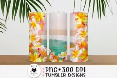 summer sublimation design with flowers and a beach  for skinny tumblers