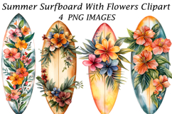 Summer Surfboard With Flowers Clipart Product Image 1
