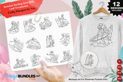 Summer Surfing Girls With Leaf Ornaments Clipart Set Product Image 1