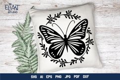 Floral Butterfly SVG Silhouette Design with Leaves Frame for Cricut and Silhouette Cutting Machines