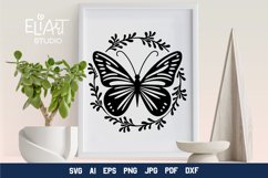 Floral Butterfly SVG Silhouette Design with Leaves Frame for Cricut and Silhouette Cutting Machines