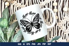 Floral Butterfly SVG Silhouette Design with Leaves Frame for Cricut and Silhouette Cutting Machines