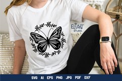 Floral Butterfly SVG Silhouette Design with Leaves Frame for Cricut and Silhouette Cutting Machines