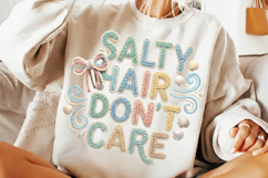 salty hair png, beach summer design, retro beach png, coastal phrase png, ocean lover png, summer shirt design, beach vacation png, seaside shirt png, coastal sublimation, carefree beach png