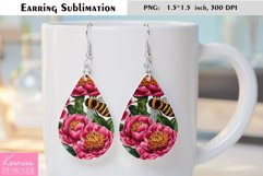 Pink Peony|Summer Flower Earring Sublimation Product Image 1
