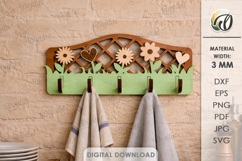 3D Towel Rack Laser Cut. Summer towel hanger SVG. Floral Product Image 1