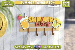 Summer Wall Towel Rack Laser Cut | Hanger with Hooks | CNC Product Image 1