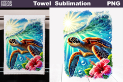 Tropical Sea Turtle Towel Design | Summer Sublimation PNG Product Image 1