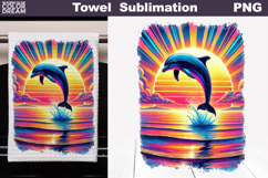 Dolphin Sunset Kitchen Towel Sublimation | Summer Tea Towel Product Image 1