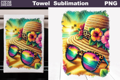 Tropical Beach Hat Kitchen Towel | Summer Tea Towel Product Image 1