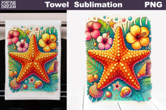 Tropical Starfish Kitchen Towel Sublimation | Beach Tea Towe Product Image 1