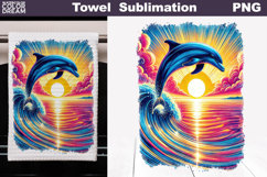 Dolphin Sunset Kitchen Sublimation | Tropical Tea Towel Product Image 1