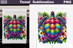 Rainbow Turtle Kitchen Sublimation | Tropical Tea Towel Product Image 1