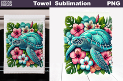 Tropical Teal Sea Turtle Kitchen Towel Sublimation Product Image 1