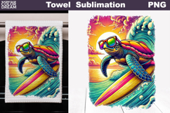 Surfing Turtle Kitchen Towel Sublimation | Summer Beach Tea Product Image 1