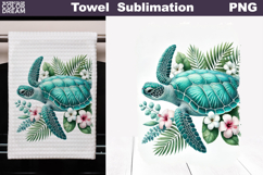 Sea Turtle Kitchen Towel Sublimation | Coastal Tea Towel PNG Product Image 1
