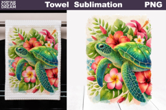 Sea Turtle Tropical Floral Kitchen Towel | Summer Tea Towel Product Image 1