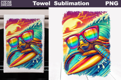 Surfing Turtle Retro Art | Kitchen Towel Sublimation Product Image 1