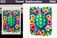 Vibrant Turtle Floral Art | Kitchen Towel Sublimation Product Image 1